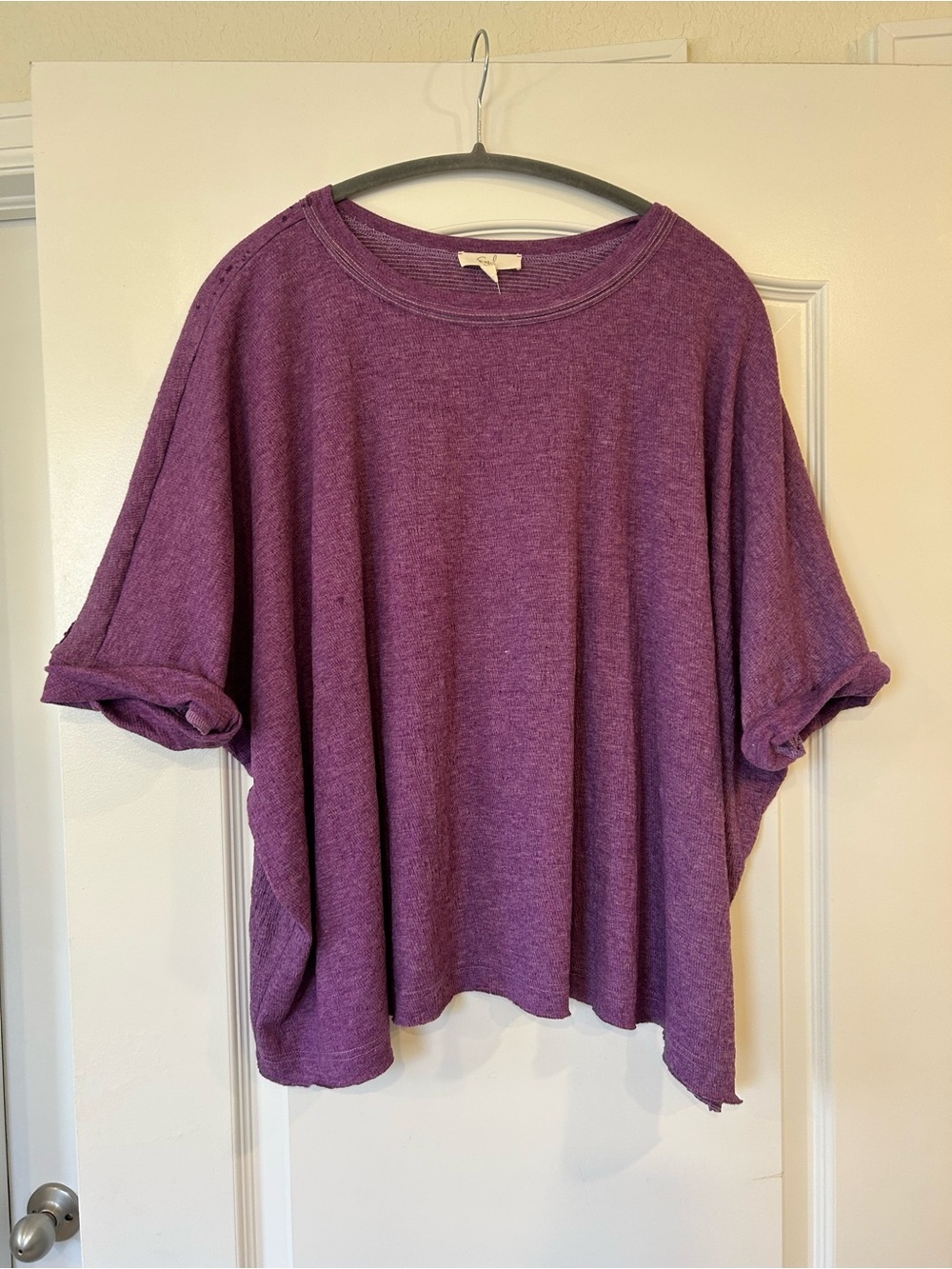 NWOT Easel Purple Oversized Textured Knit Top Size S Relaxed Fit
